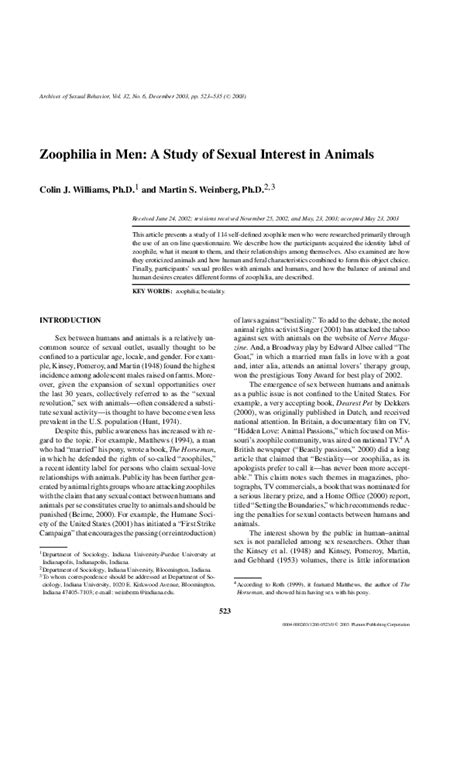 (PDF) Zoophilia in Men: A Study of Sexual Interest in Animals