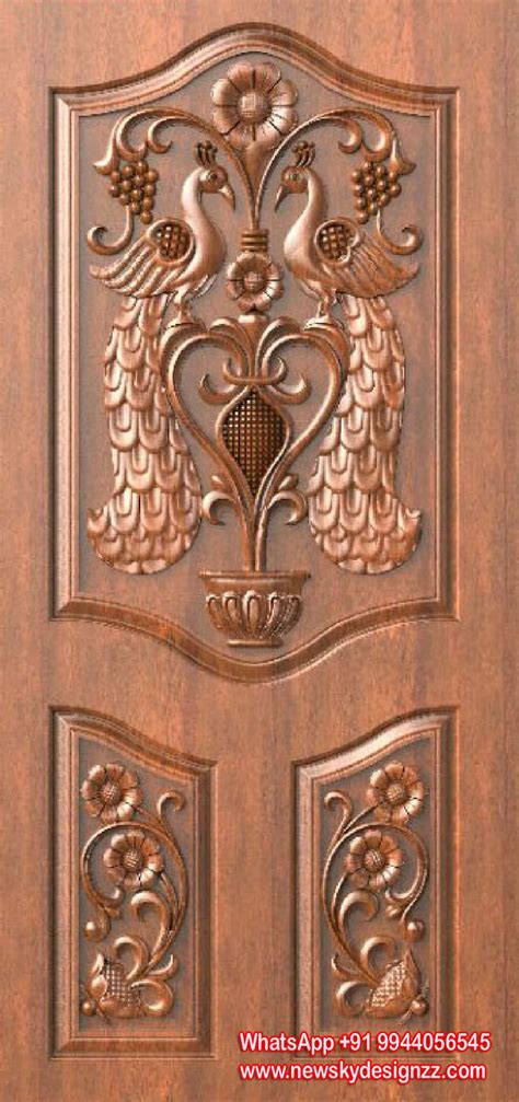 peacock wood door design