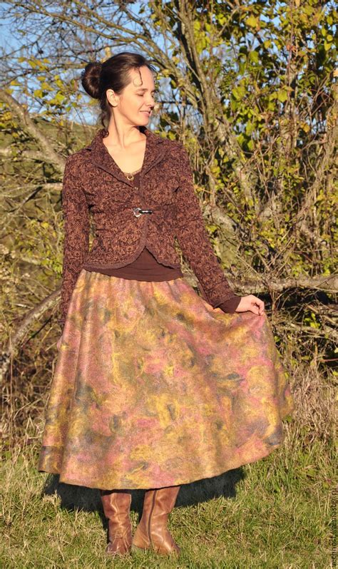 Купить Валяная юбка полусолнце "Золото Осени" - коричневый, однотонный ...