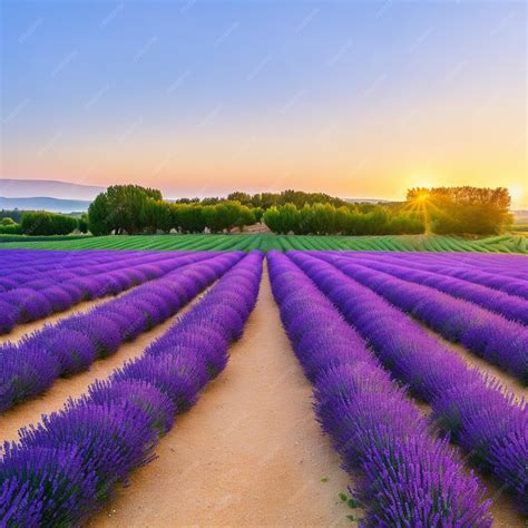 Premium Photo | Sunset over lavender fields in Provence France AIGenerated