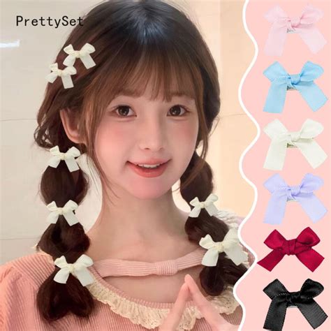 8Pcs Women Korean Fashion Ribbon Bow Hair Clip Girls Candy Color ...