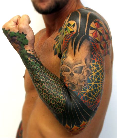 Geometric Colorful Sleeve Tattoo (In progress)