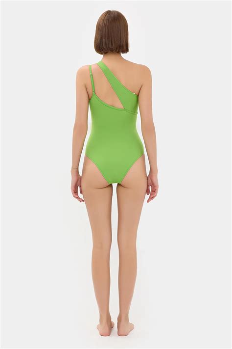 HiCCUP - Lime Green One Shoulder Asymmetric Cut-out One-piece Swimsuit