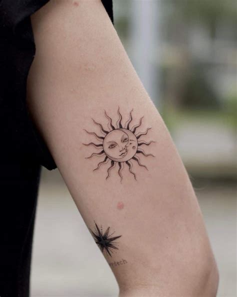22 Etheral Sun And Moon Tattoos For Effervescent Night Owls