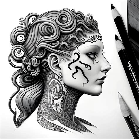 Sexy medusa head neotraditional tattoo style Side view , Pencil Sketch