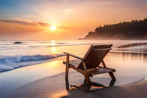 Premium Photo | A chair on the beach at sunset