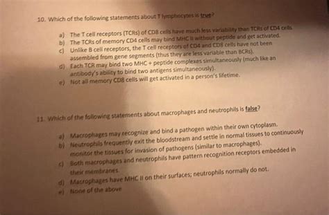 Solved 10. Which of the following statements about T | Chegg.com