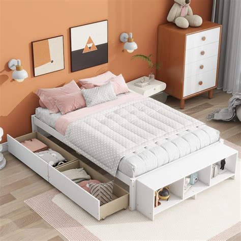 Full Size Bed with Storage Case, 2 Storage drawers, Lengthwise Support ...