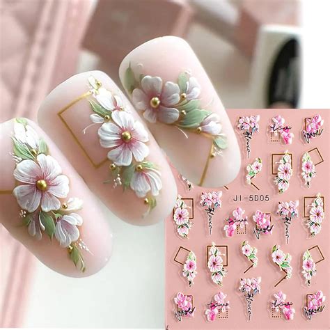 Flower Nail Art Stickers 5D Nail Stickers Acrylic Embossed Engraved ...