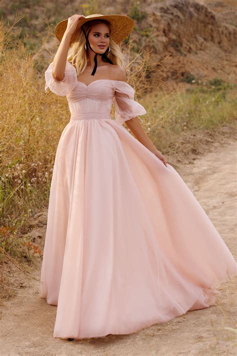 Blush Wedding Dress With Sleeves