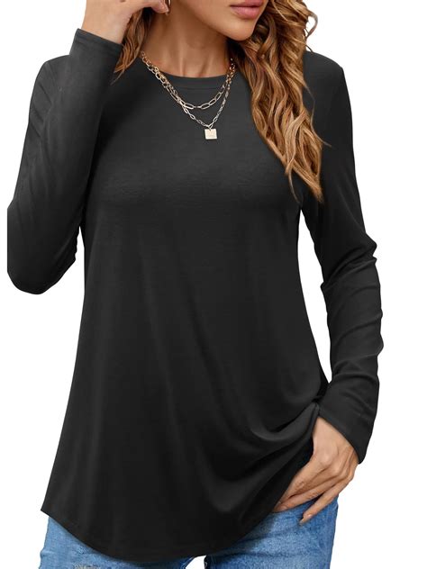 JYLFC Long Sleeve Shirts for Women Round Neck Tunic Long T-shirts ...