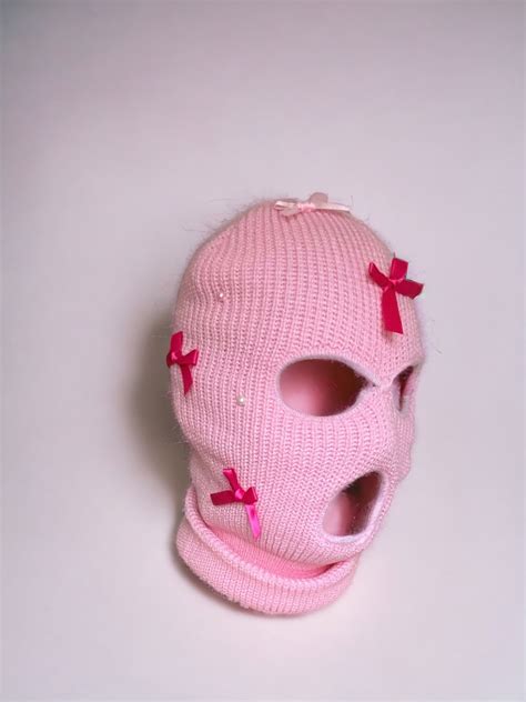 Three Hole Pink Ski Mask Balaclava With Faux Pearls and Bows One of a ...