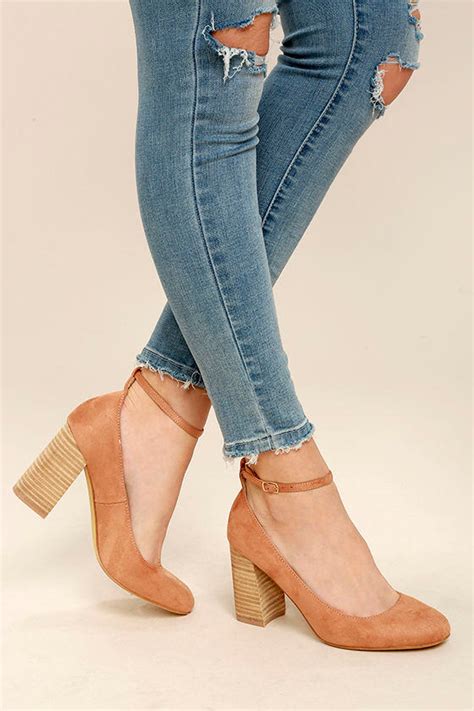 stylish nude pumps vegan suede pumps ankle strap pumps  lulus
