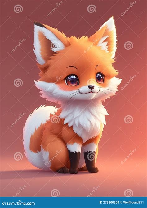 Cute Tiny Hyperrealistic Anime Fox from Pokemon. Generate Ai. Stock