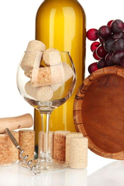 Premium Photo | Wine and corks isolated on white