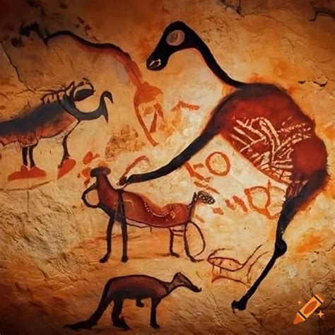 Prehistoric cave paintings with animal figures on Craiyon