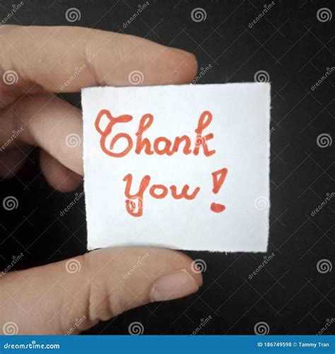 Thank You Note, Handwritten Tiny Mesage, Handwriting Paper Note. Stock