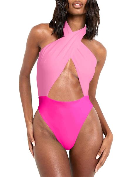 Snapklik.com : Womens Sexy Halter Criss Cross Swimsuit Cut Out One