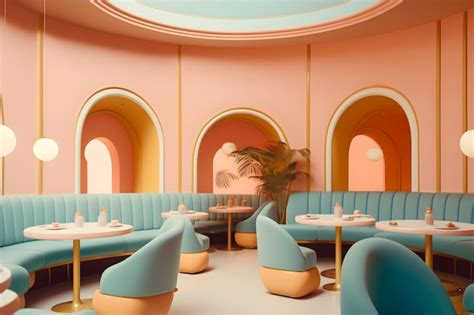 Premium Photo | 70s restaurant interior vintage style retro colors