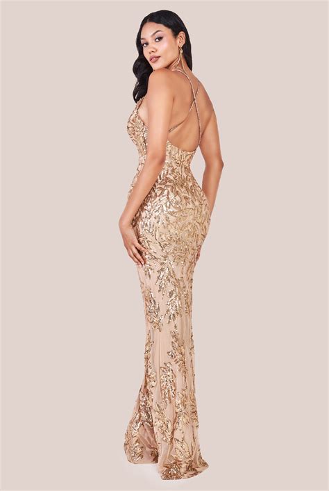 cross  diamante strap sequin maxi gold goddiva
