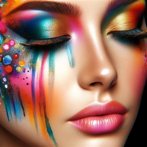premium photo  woman   rainbow colored face paint   face