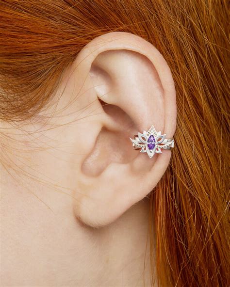 Lotus flower ear cuff lavender – TannyBunny Jewelry