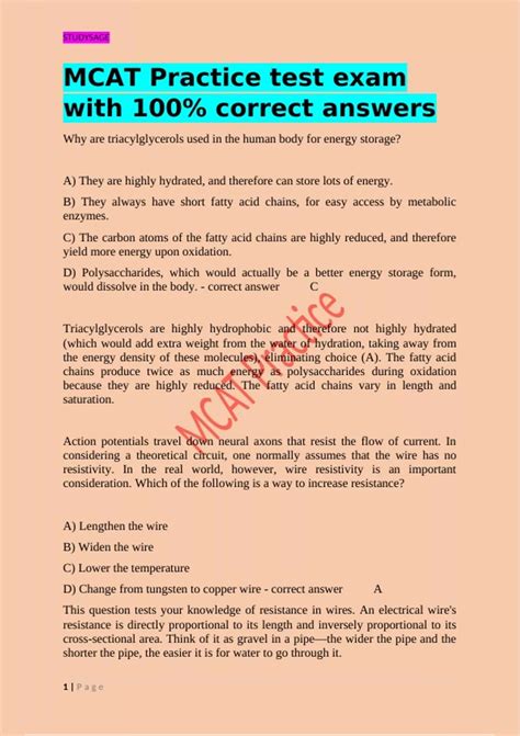 MCAT Practice test exam with 100% correct answers - MCAT Practice