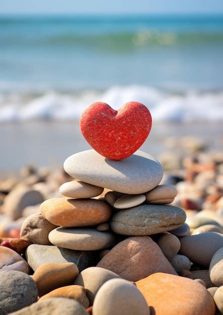 Premium AI Image | A heart shaped rock on a beach