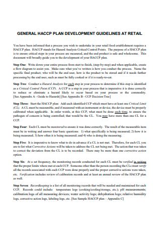 haccp development plan samples