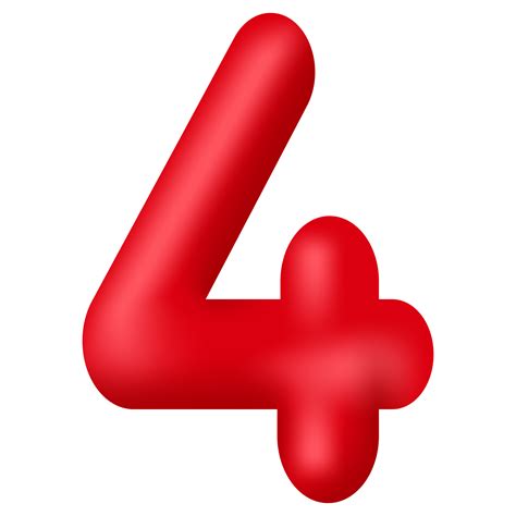 Red 3d number four isolated on transparent background. Decorative