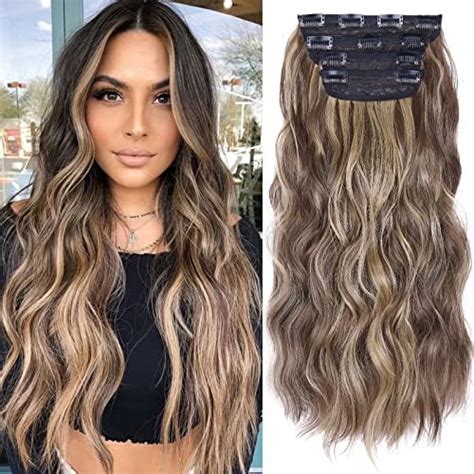 Amazon.com : 4Pcs Clip in Hair Extensions, Long Wavy Synthetic Hair ...