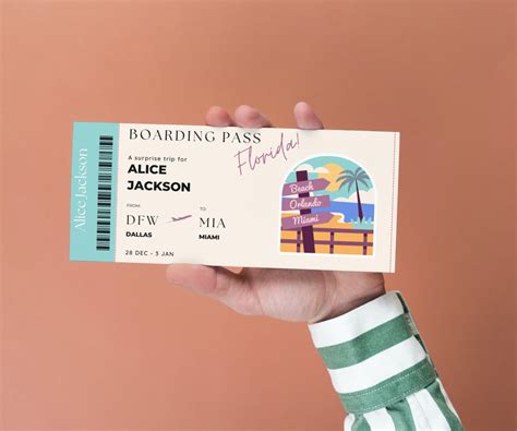 Boarding Pass Florida, Surprise Ticket Miami, Vacation Trip Orlando - Editable Printable Canva