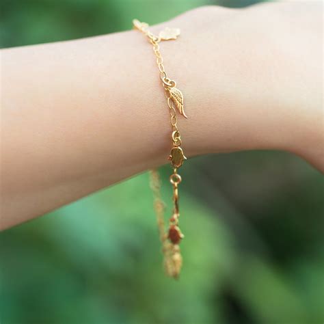 Good Luck Charm Bracelet, Gold Wing Bracelet, Wish Bracelet, Hamsa Hand ...