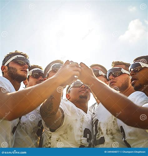 Blind Football Team Huddled Together in Determined Teamwork Stock