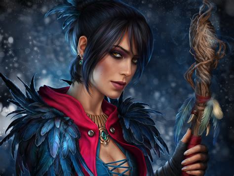 Morrigan Witch HD Wallpaper – Dragon Age Magic with Staff and Short
