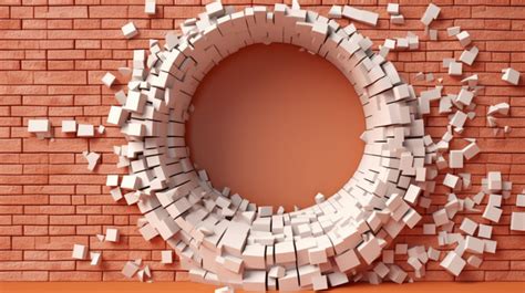 semi circular plastered barrier breached   brick wall illustration