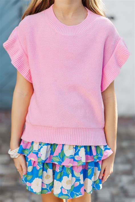 Girls: The Jessica Pink Ruffle Knit Sweater – Shop the Mint