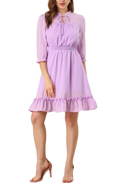 MODA NOVA Juniors Layered Ruffle Hem 3/4 Sleeves Smocked A-Line Chiffon