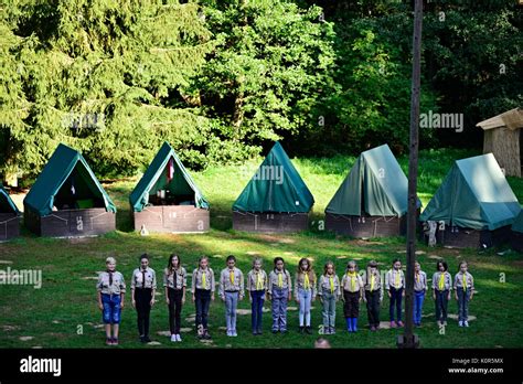 Czech boy and girl scouts during their summer camp. Czech scouts ...