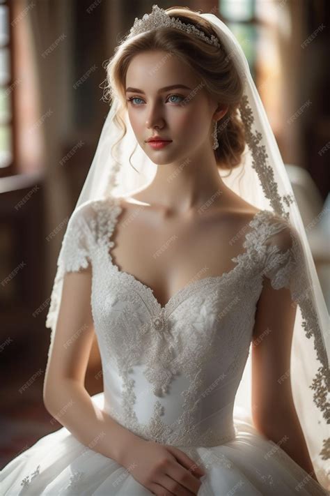 Premium Photo | A beautiful European bride in white wedding dress is
