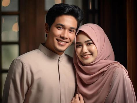 Premium AI Image | Muslim couple in traditional muslim clothing smiling ...