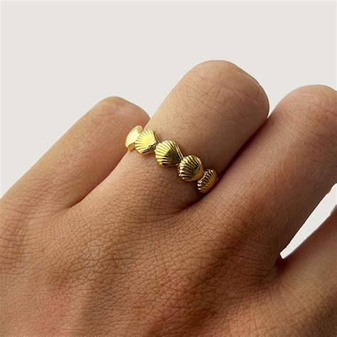 gold plated shell ring gold shell ring stacking ring