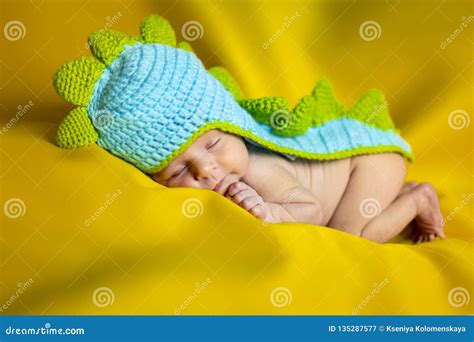 Little Newborn Baby Boy on a Yellow Background Stock Image - Image of ...