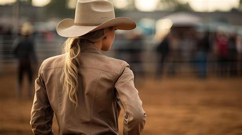 cowgirl  western wear walking   stock photo  vecteezy