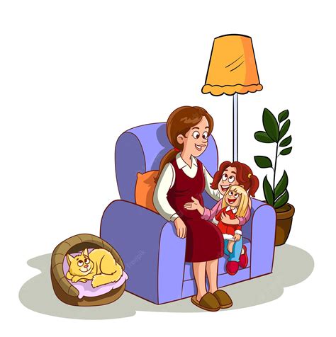 Premium Vector | Mother and daughter talking on sofa vector illustration