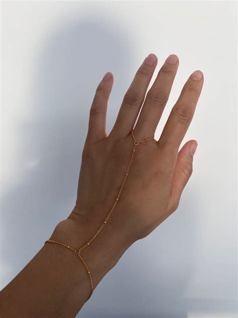 Dainty Hand Chain, Beaded Hand Chain Bracelet, Sterling Silver Hand ...