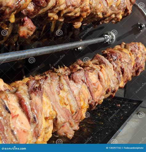 Roast Pig On A Spit. Pig Cooking In Germany Stock Photography