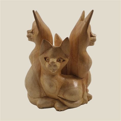 Hand Carved and Painted Wooden Cats set of 3 - Dreamtime UK