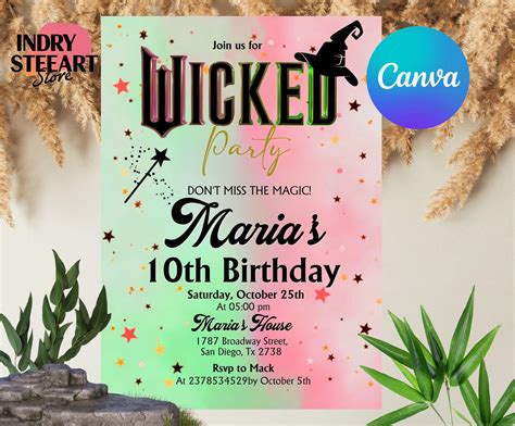 Wicked Inspired Birthday Invitation, Wicked Party Invitation, Wicked