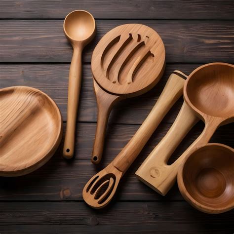 Premium Photo | Elegant Wooden Kitchenware Collection on Dark Table